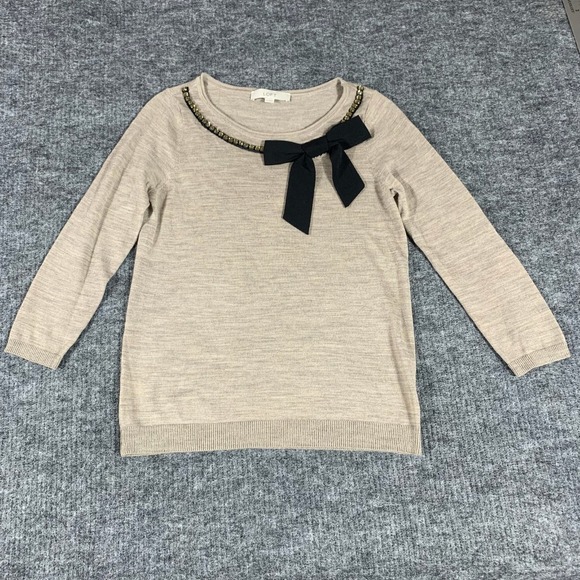 Talbots Sweaters - Ann Taylor Loft Sweater Womens Small Beige Lightweight Bow Tie Wool Blend Luxury
